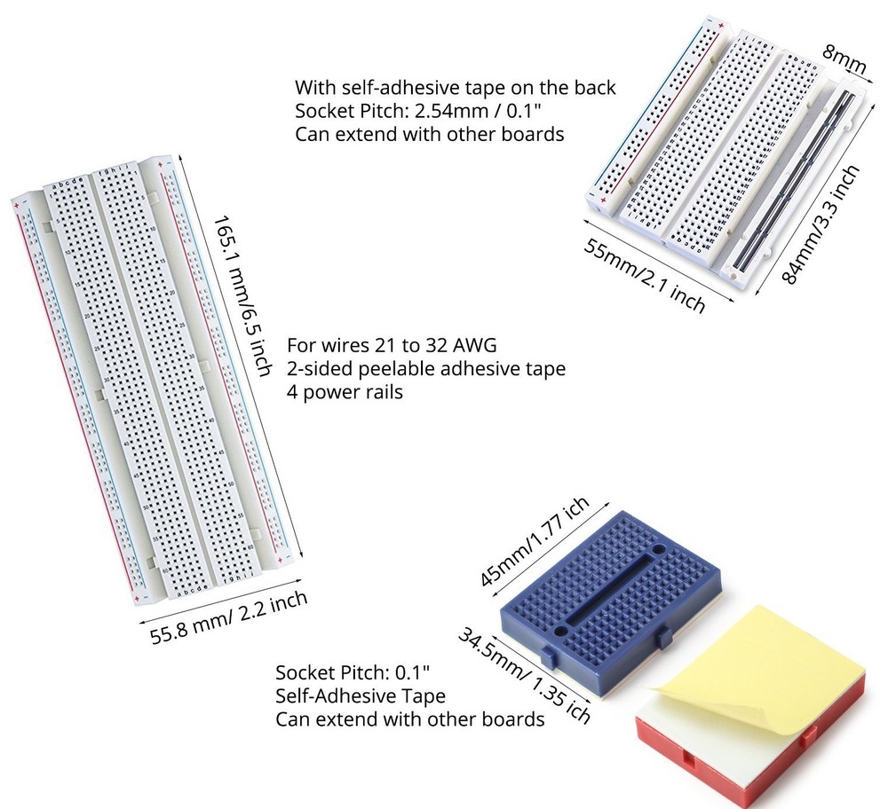 Solderless Prototype Breadboard Kit 830 400 170 Tie Points Circuit Board Set
