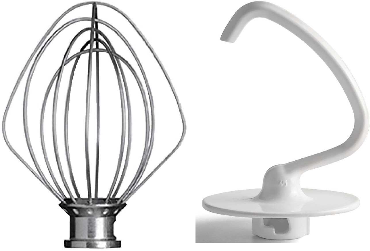 K45DH + K45WW Dough Hook & Mixer Wire Whip for KitchenAid, SAW10674618 + 9704329