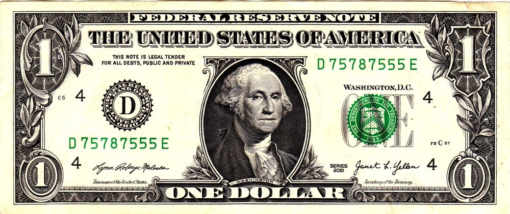 $1 2021 Fancy Serial D75787555E