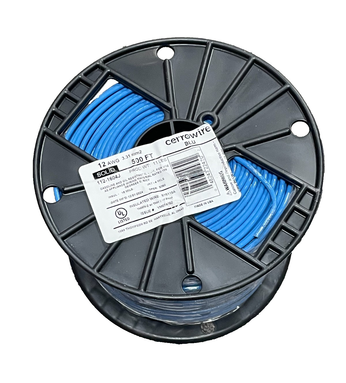 500 ft. #12 BLUE SOLID 12 Gauge 12 AWG THHN Wire