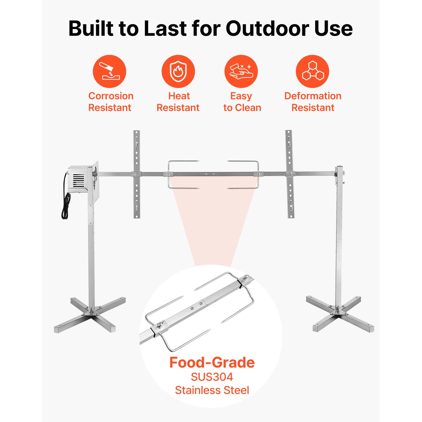 56" Electric BBQ Rotisserie Grill Kit 132lbs Adjustable 8-Level Height AC120V