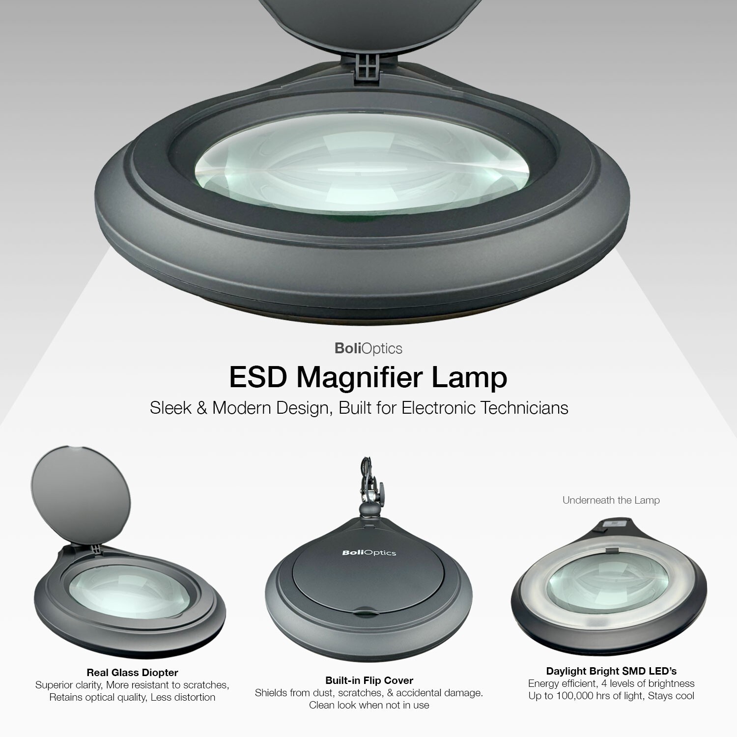 ESD LED Magnifying Lamp w/ Clamp for PCB Soldering, Electronics Repair