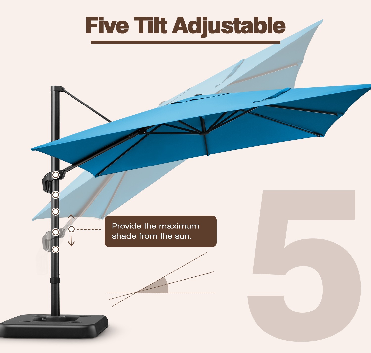 10x10ft Patio Umbrella Outdoor Cantilever Umbrella UV-Protective Sunshade Canopy