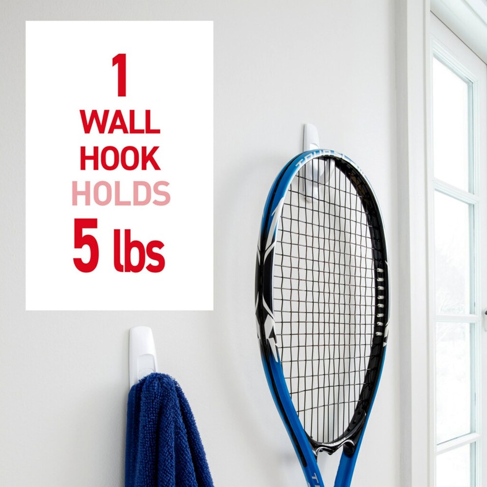 Command 5 lb Large Utility Hooks, 7 Hooks and 12 Strips, Large, White