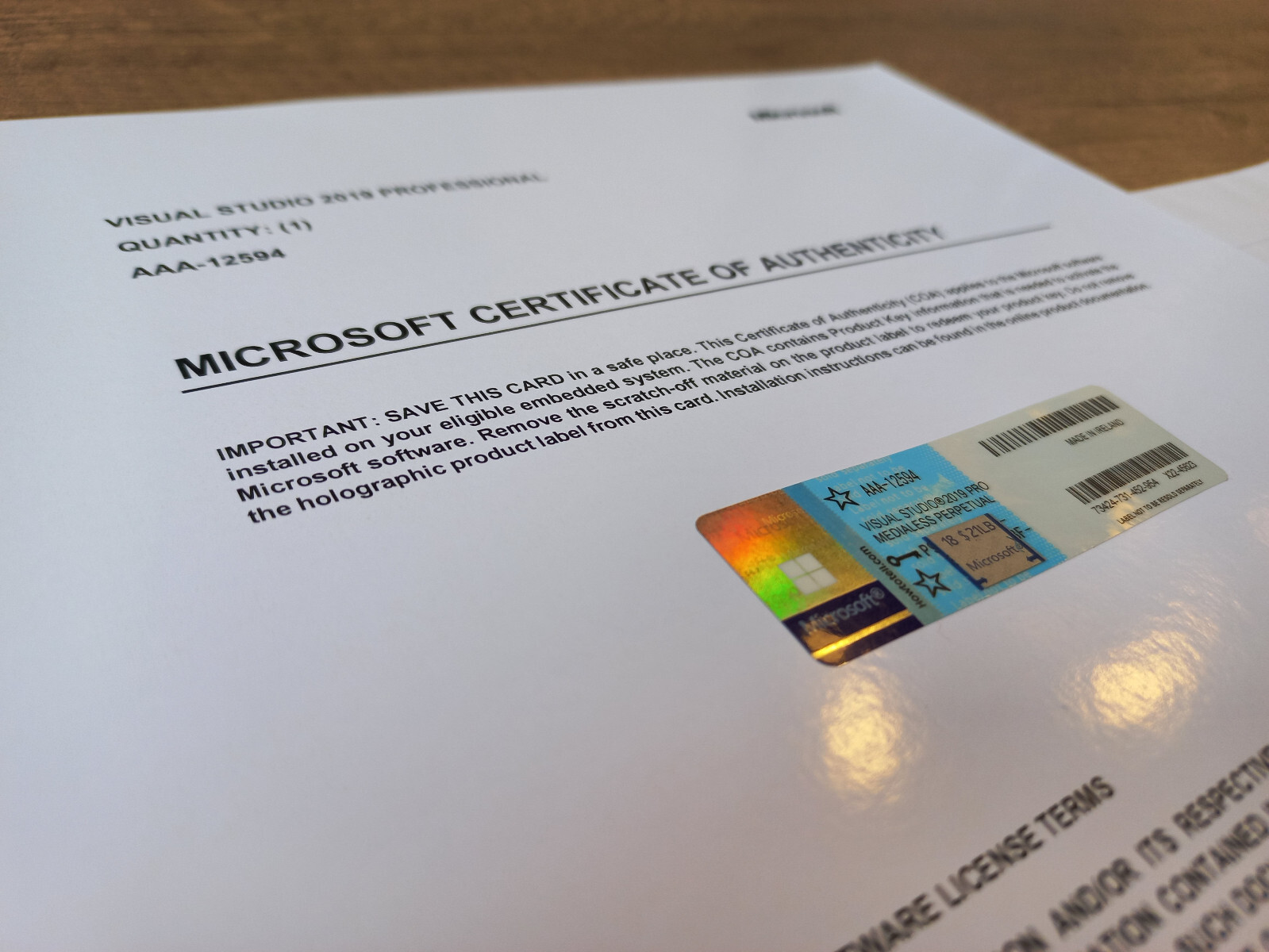 Microsoft Visual Studio 2019 Professional CoA AUTHENTIC License AAA-12594