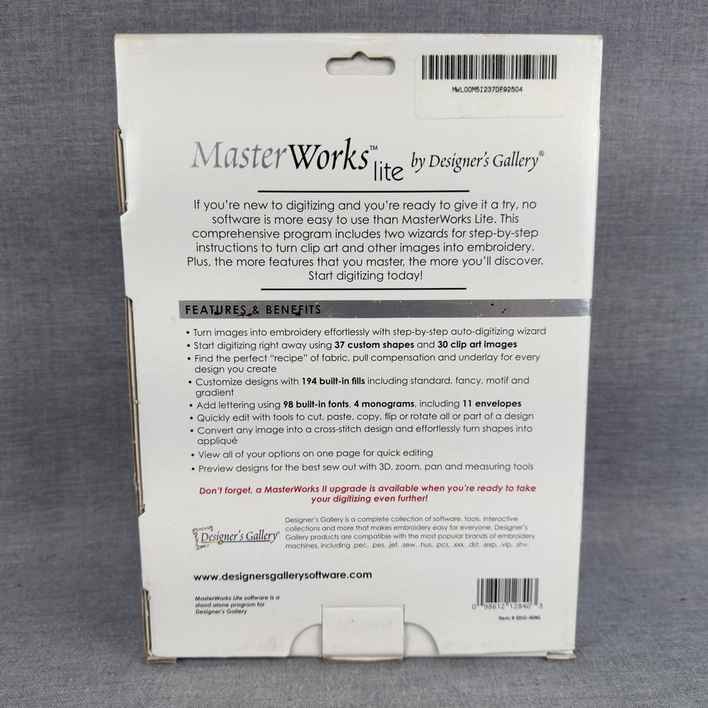Designer's Gallery MasterWorks lite Embroidery Digitizing Software Windows CD