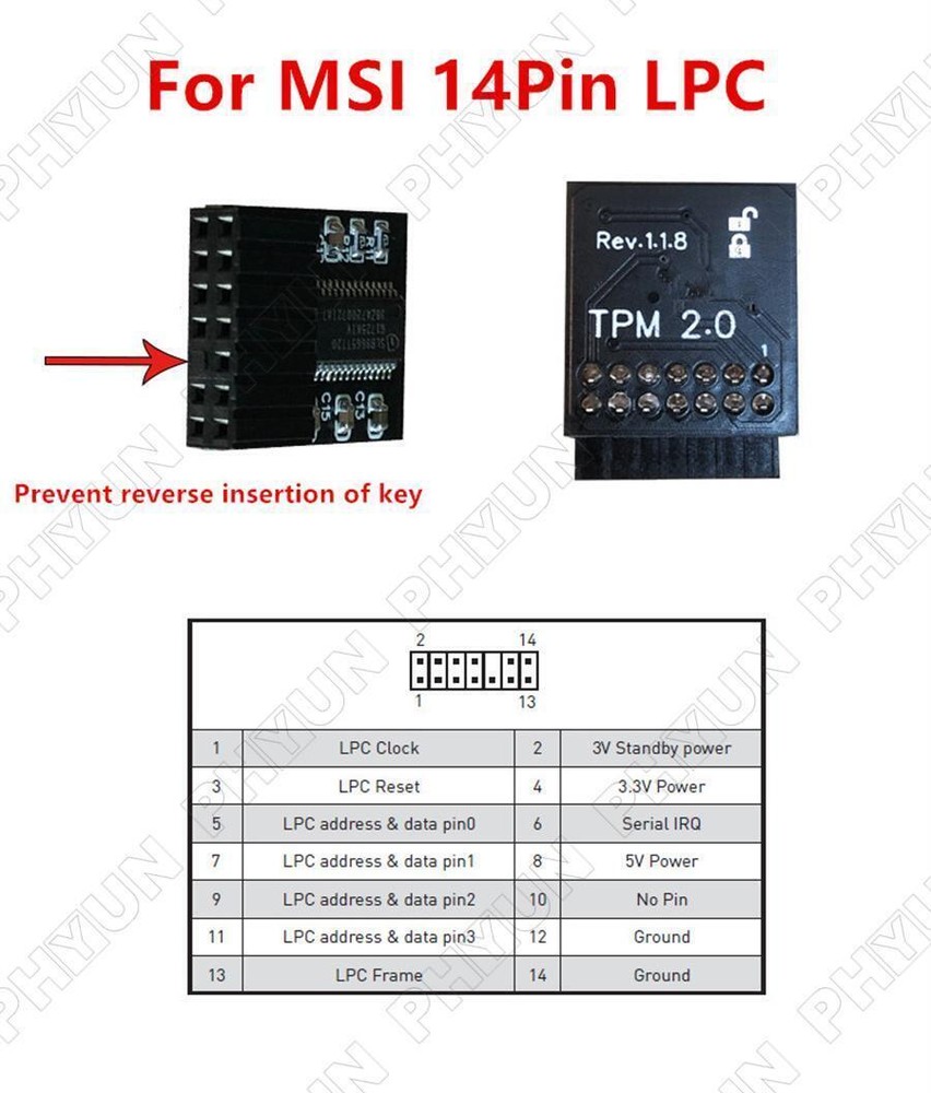 TPM 2.0 Security Module Trusted Platform Module 14-Pin For MSI 14PIN LPC MS-4136