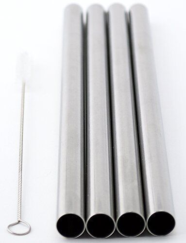 4 Stainless Steel Straws Big Straw Extra Wide 1/2" x 9.5" Long Thick FAT -