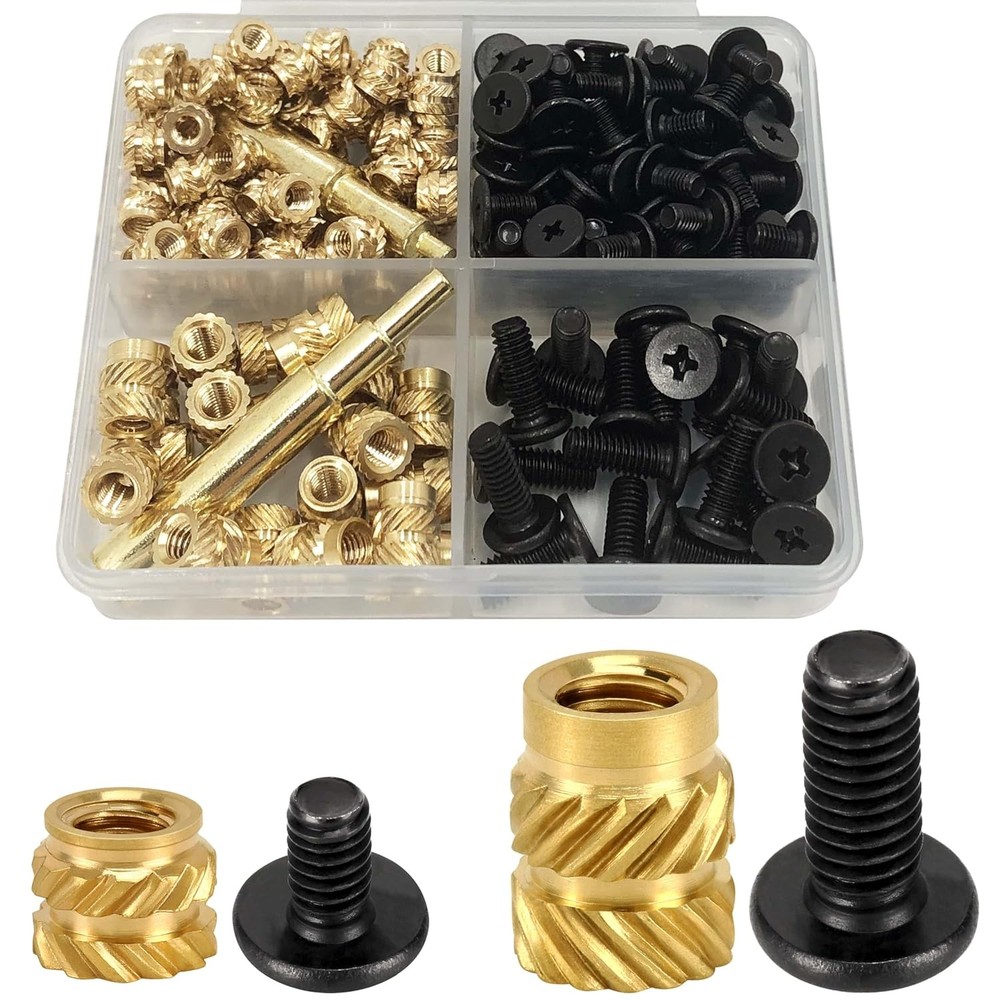 200Pcs Threaded Insert Bolt Assortment kit 100Pcs M3 M4 Brass Heat Set Insert, 1