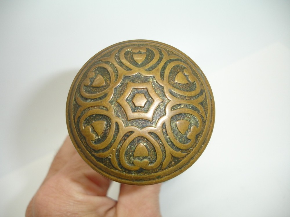 Antique Victorian ornate bronze HEART doorknob set brass CORBIN hardware knobs