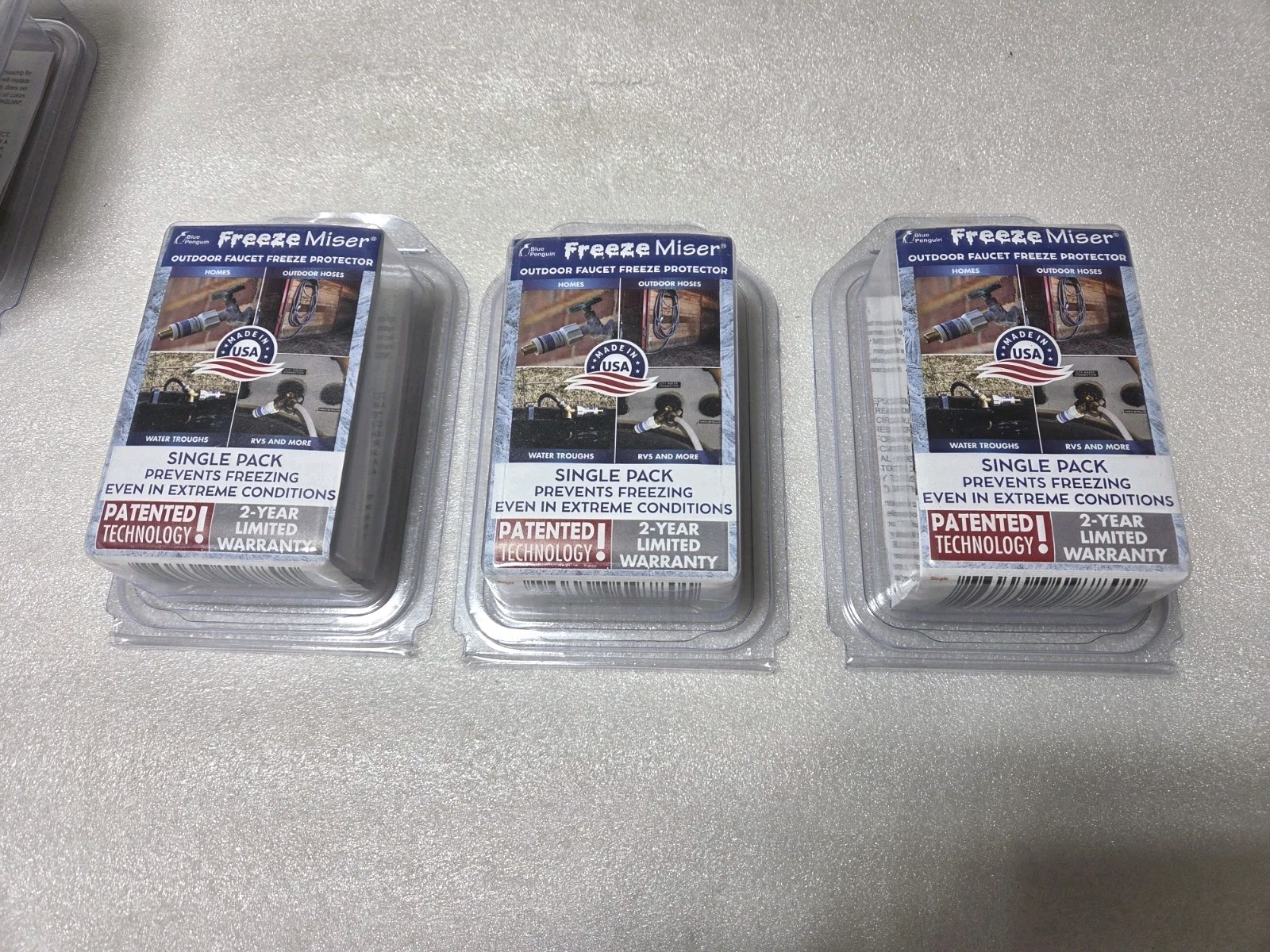 3 Packs Blue Penguin Freeze Miser Outdoor Faucet Protectors, 1 Per Pack, Sealed