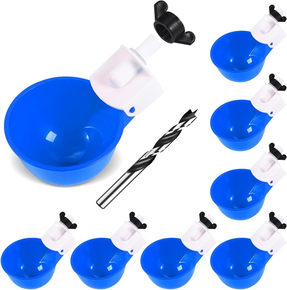 Reliable Automatic Poultry Waterer System - 8 Blue Cups for Consistent Hydration
