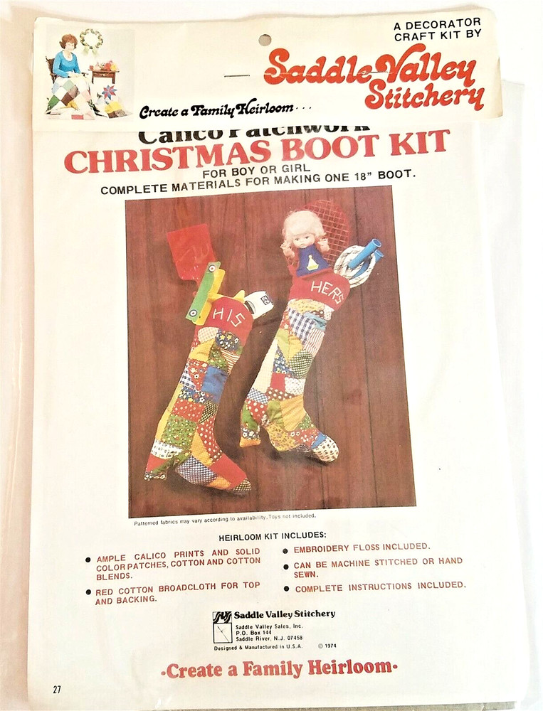 Saddle Valley Stitchery CHRISTMAS BOOT KIT Calico Patchwork NOS Stocking 1974