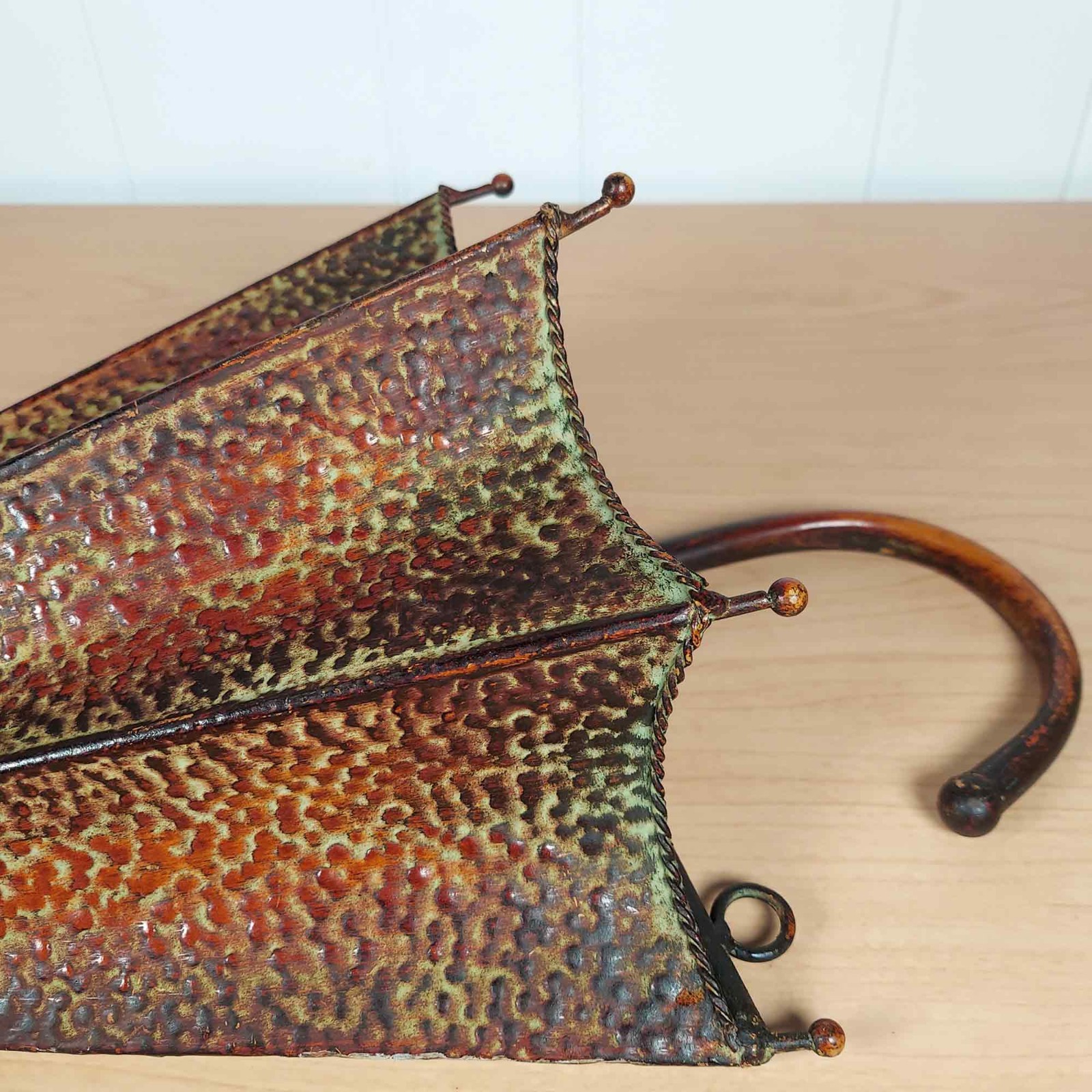 Hammered Metal Umbrella Cane Holder Wall Decor Dried Flowers Copper Style Patina