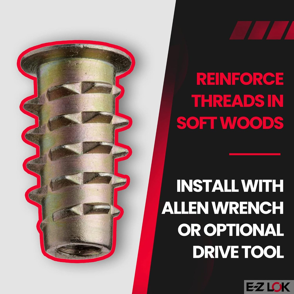 Threaded Insert for Soft Wood, Zinc Hex-Flanged Thread Inserts 10-32 Internal Th