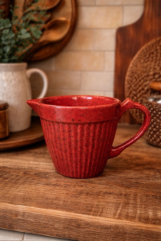 Paula Deen Red Speckled Stoneware Measuring Cup Fluted Rustic Chip
