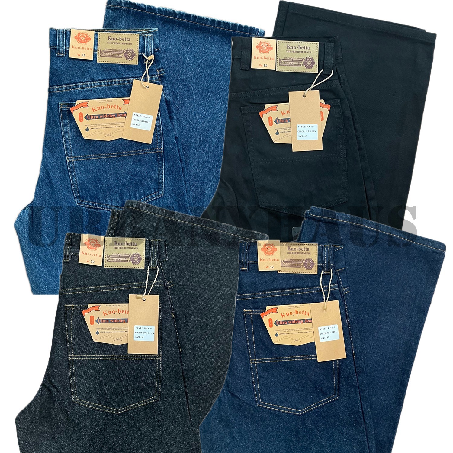 KNO BETTA Y2K MEN'S BAGGY ULTRA WIDE LEG LOOS FIT DENIM JEANS (30-42) *KN620