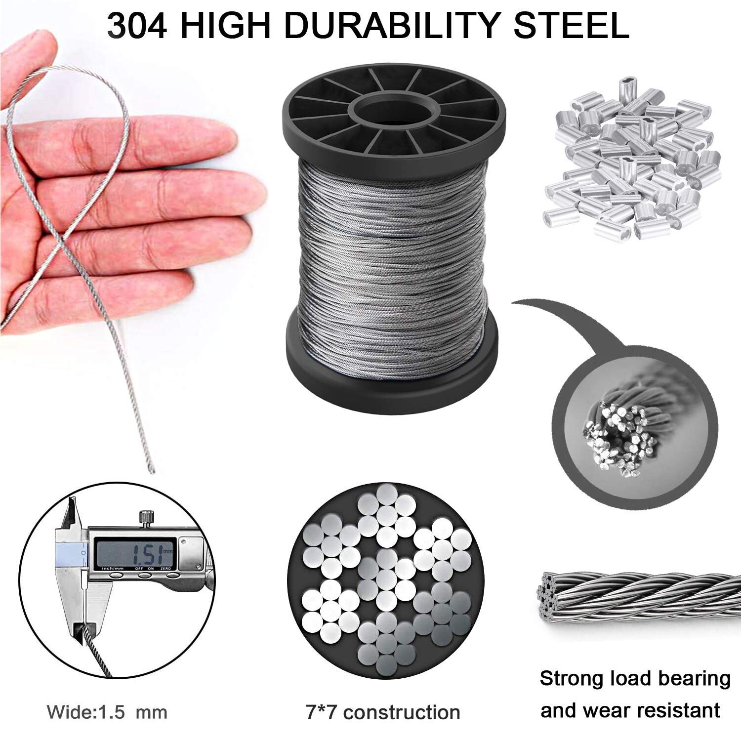 Picture Hanging Wire 100 lbs, Heavy Duty Stainless Steel Wire Rope for Hanging