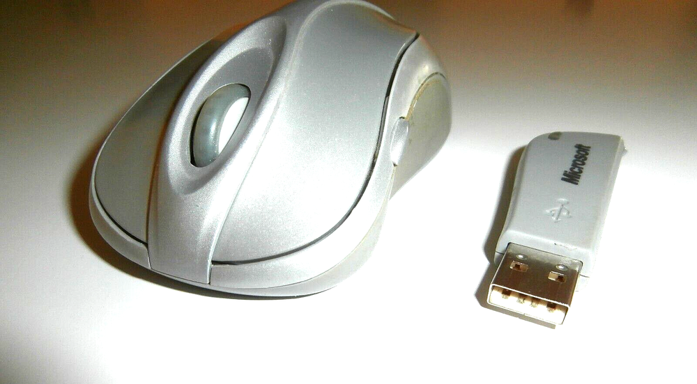 MICROSOFT MODEL 1054 USB 3 BUTTON SCROLLING WHEEL WIRELESS MOUSE & USB PLUG MOD