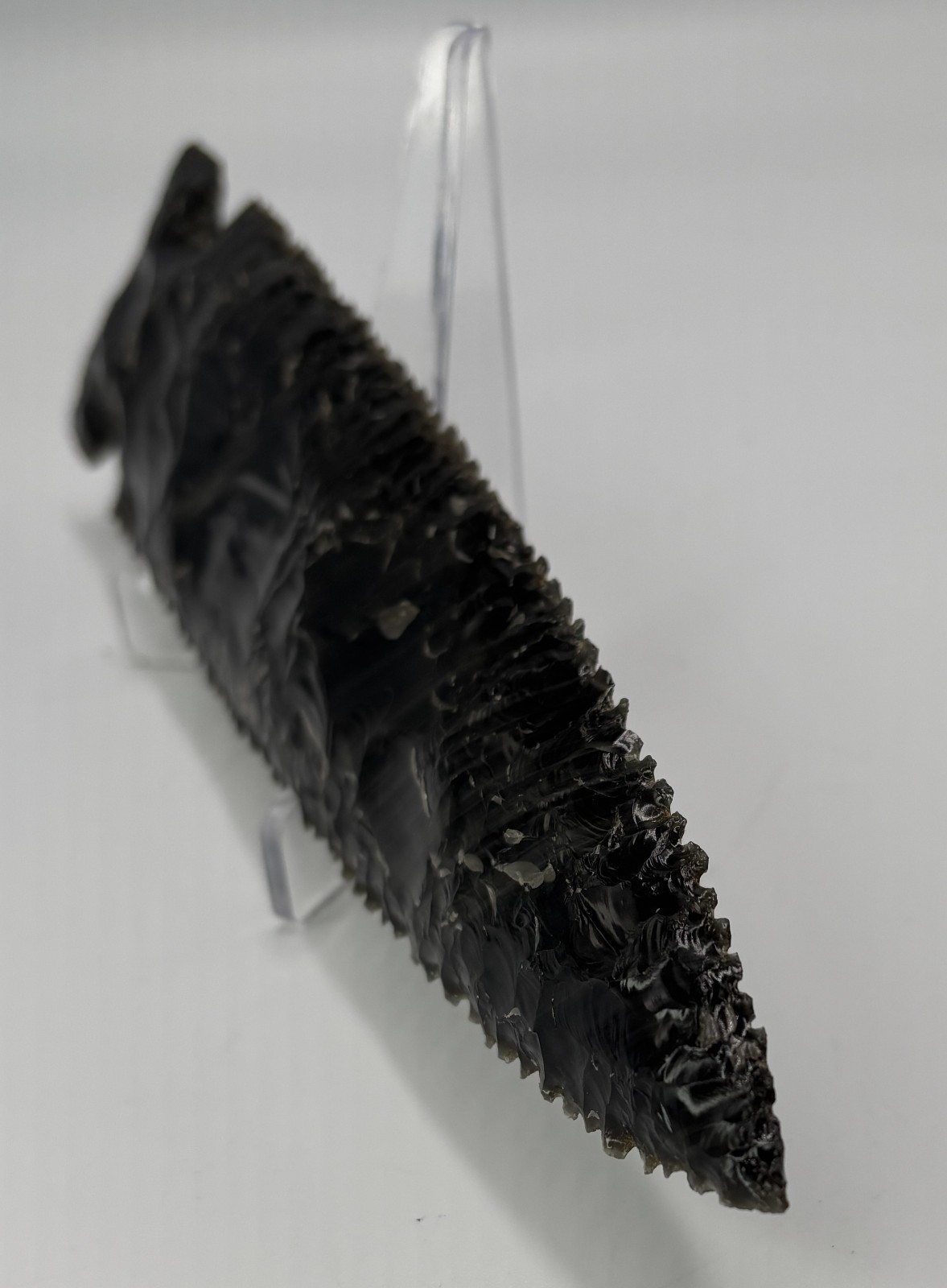 Modern Hand Knapped 8-1/2" Black Obsidian Spear Point Tool Finely Detailed