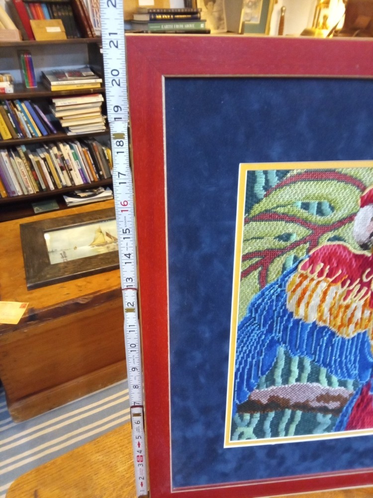 Vintage Framed Needle Work Parrot