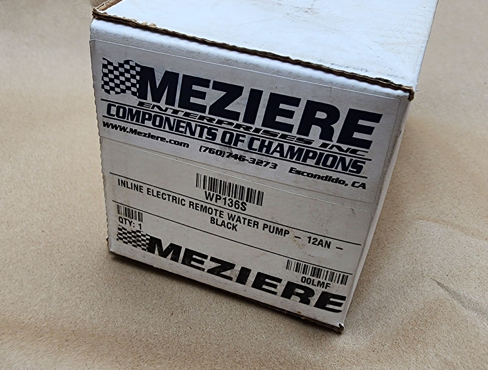 Meziere WP136S Inline Electric Water Coolant Pump black 12V 20 gpm, -12AN O-ring