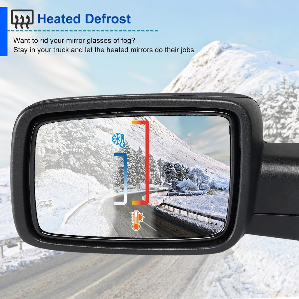 Left/Driver Fits 2013-2019 Dodge Ram 1500 Power Fold+Heated+Temp Sensor Mirror