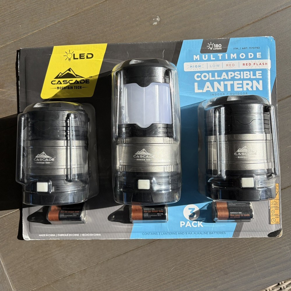CASCADE Mountain Tech Multimode Collapsible Lantern 3 Pack  #1170792  180 Lumens