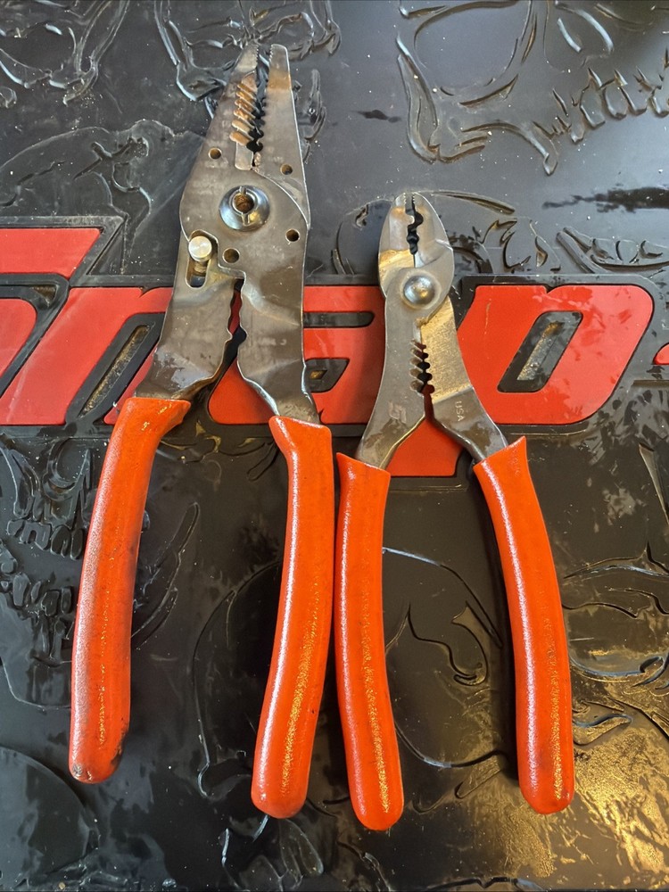 Snap-On Electrical Pliers PWCS9CF & 7” orange LONG Locking Wire Stripper Set