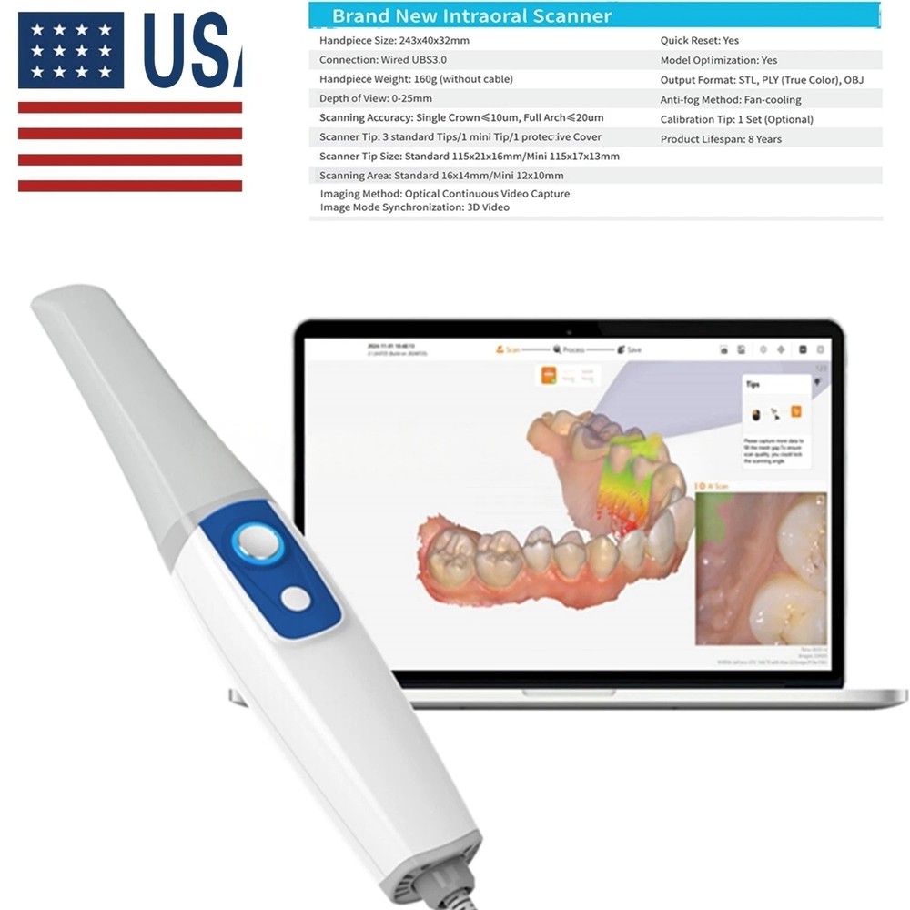 Dental Intra oral Scanner Remote sensing function AI Scanning Software+4 Tips V5