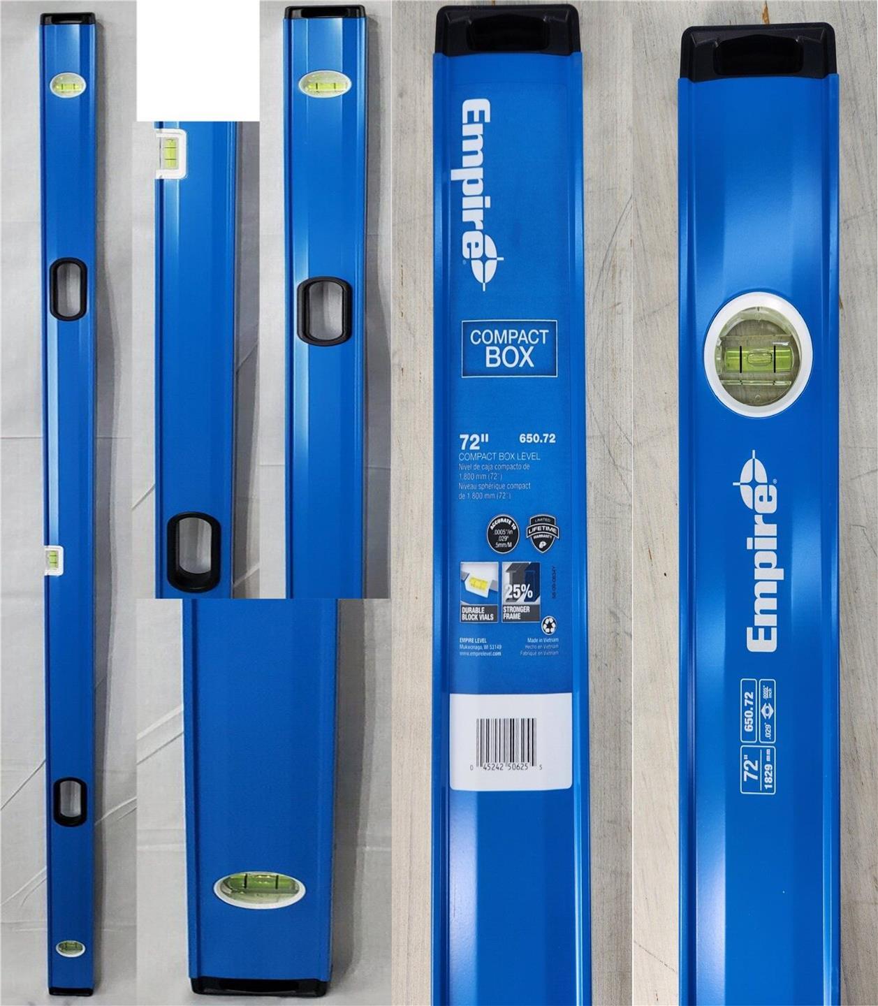 Empire 650.72 Box Beam Level Durable Lightweight Aluminum Continuous Grip 72 In