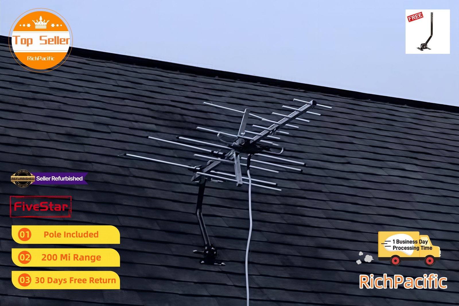 4K Yagi Outdoor TV Antenna 250 Mile for UHF VHF FM Digital Reception