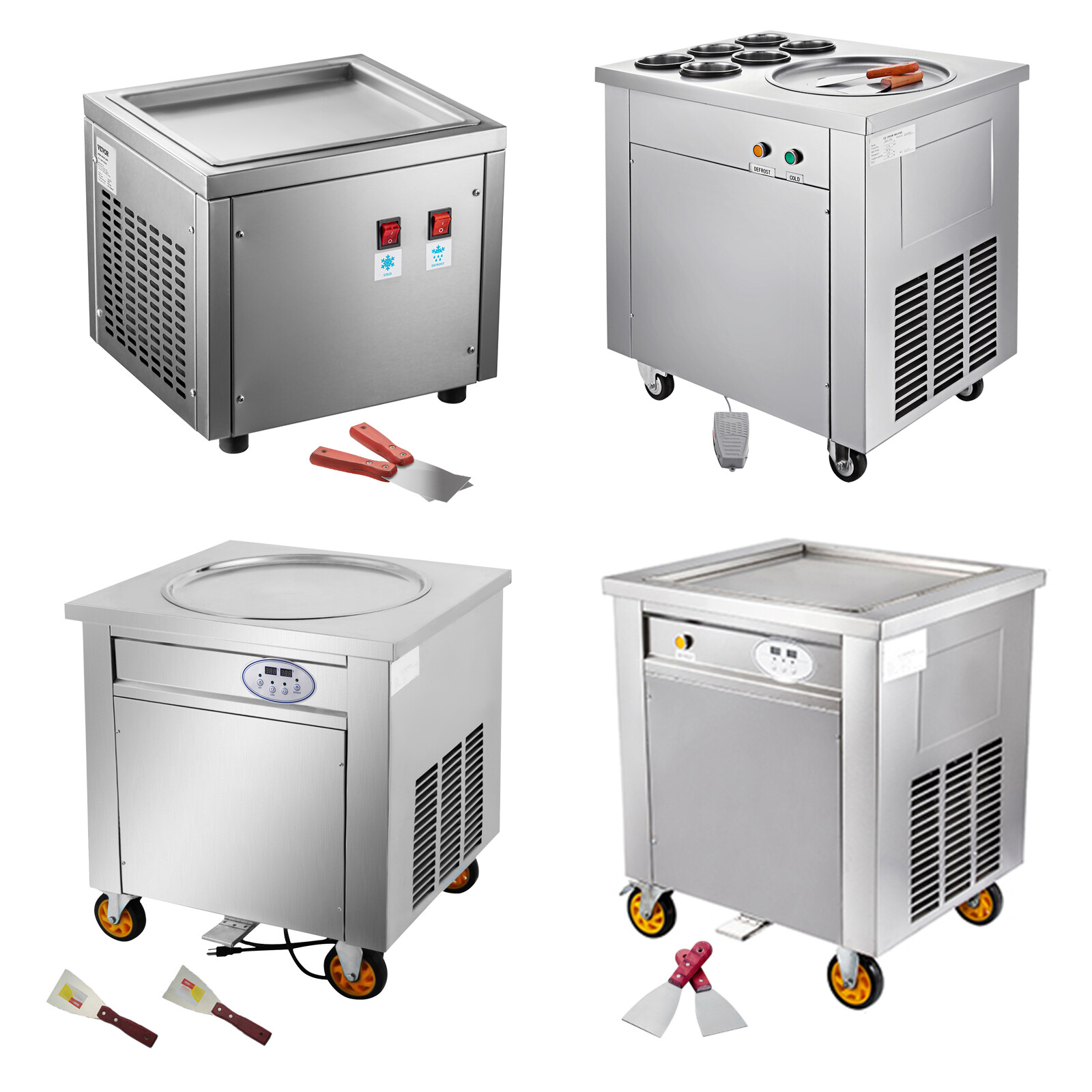 VEVOR Fried Ice Cream Machine Round/Square Pan Yogurt Roll Ice Cream Maker