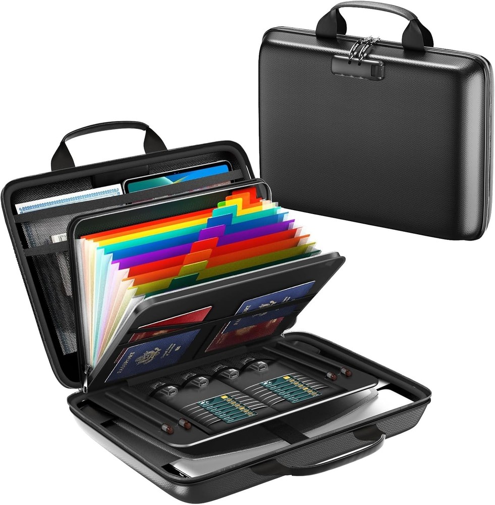 Fireproof Document Box with Lock 13 Pockets Waterproof Hard Case File Organizer