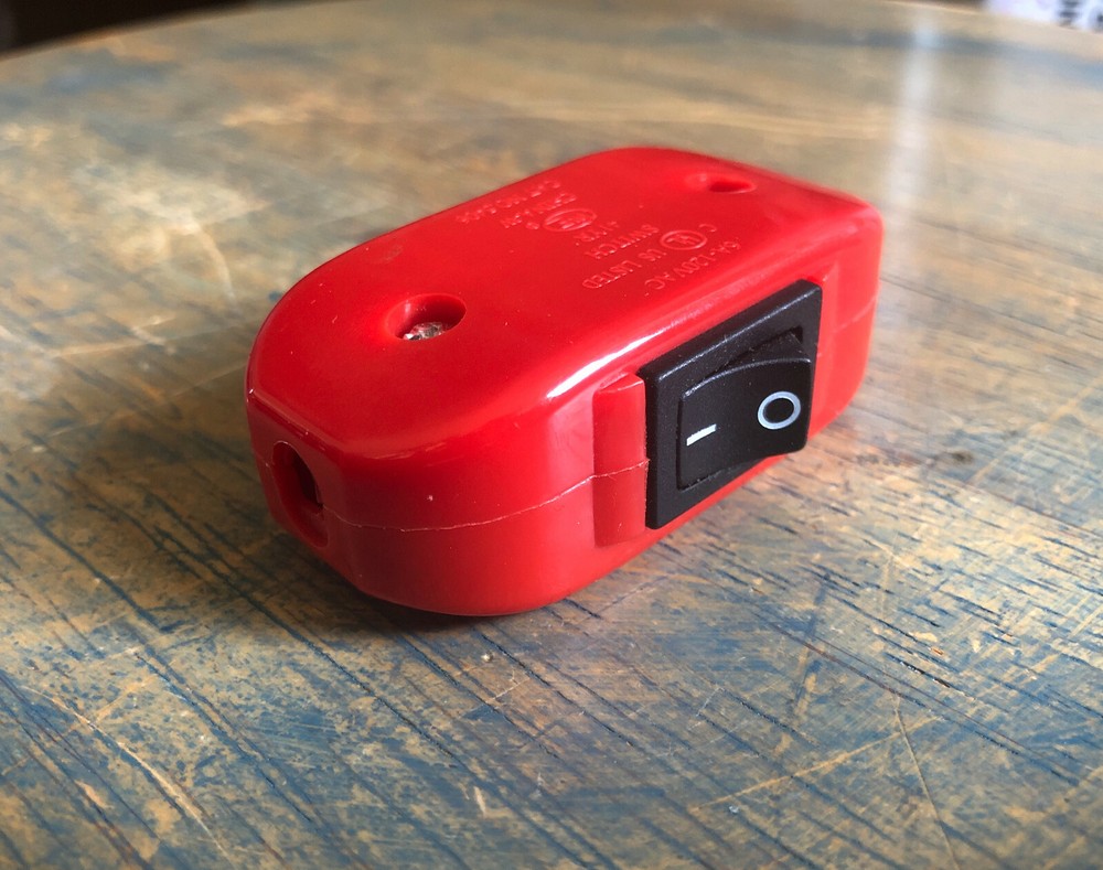 Inline Cord Switch - Red Switch (Black Rocker) - Feed Through Switch on/off lamp