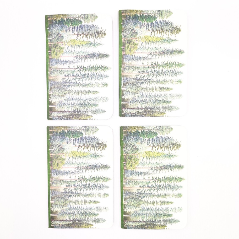 4-Pack Mini Journals Pocket Notebook Journaling Dotted Lines PNW Conifer Trees