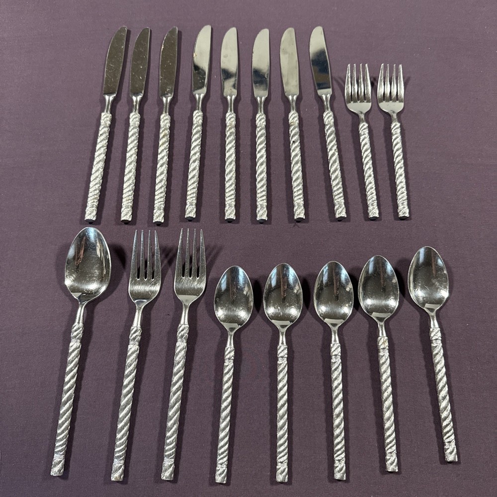 18 Pc Orleans Silver Stainless Flatware Braided Rope Pattern MCM Replacement