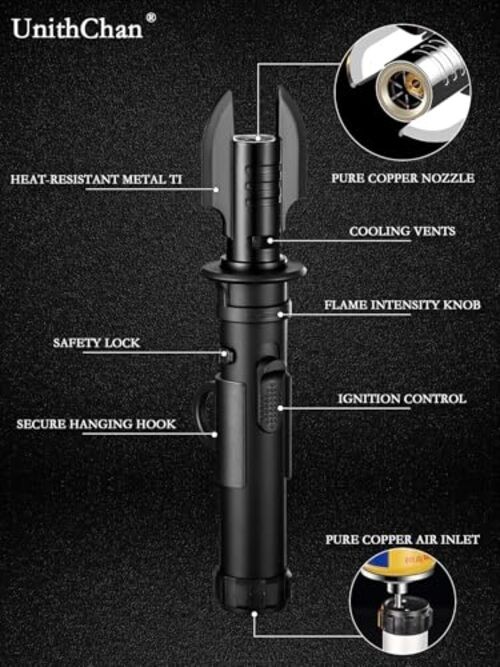 Torch Lighter, Refillable Butane Jet Flame Lighter with Adjustable Flame & Blue