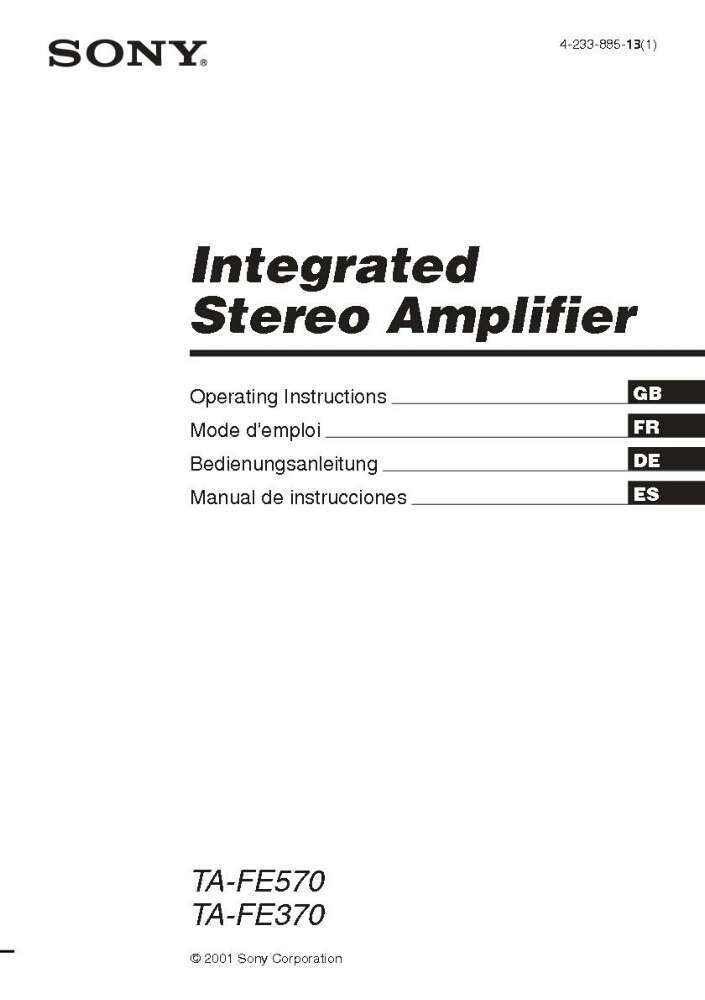 Sony TA-FE570 Amplifier / Receiver Owners Instruction Manual