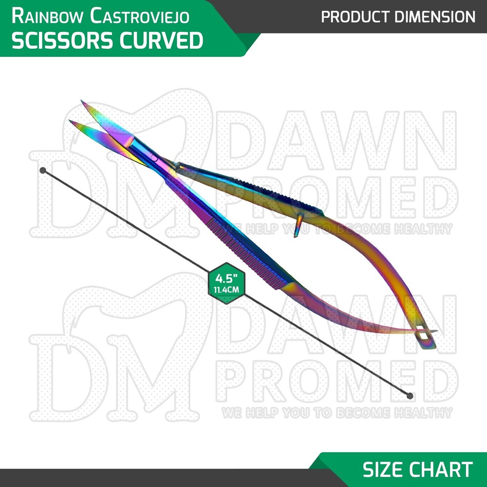 Multi Titanium Rainbow Castroviejo Scissors 4.5" Curved Ophthalmic Instruments