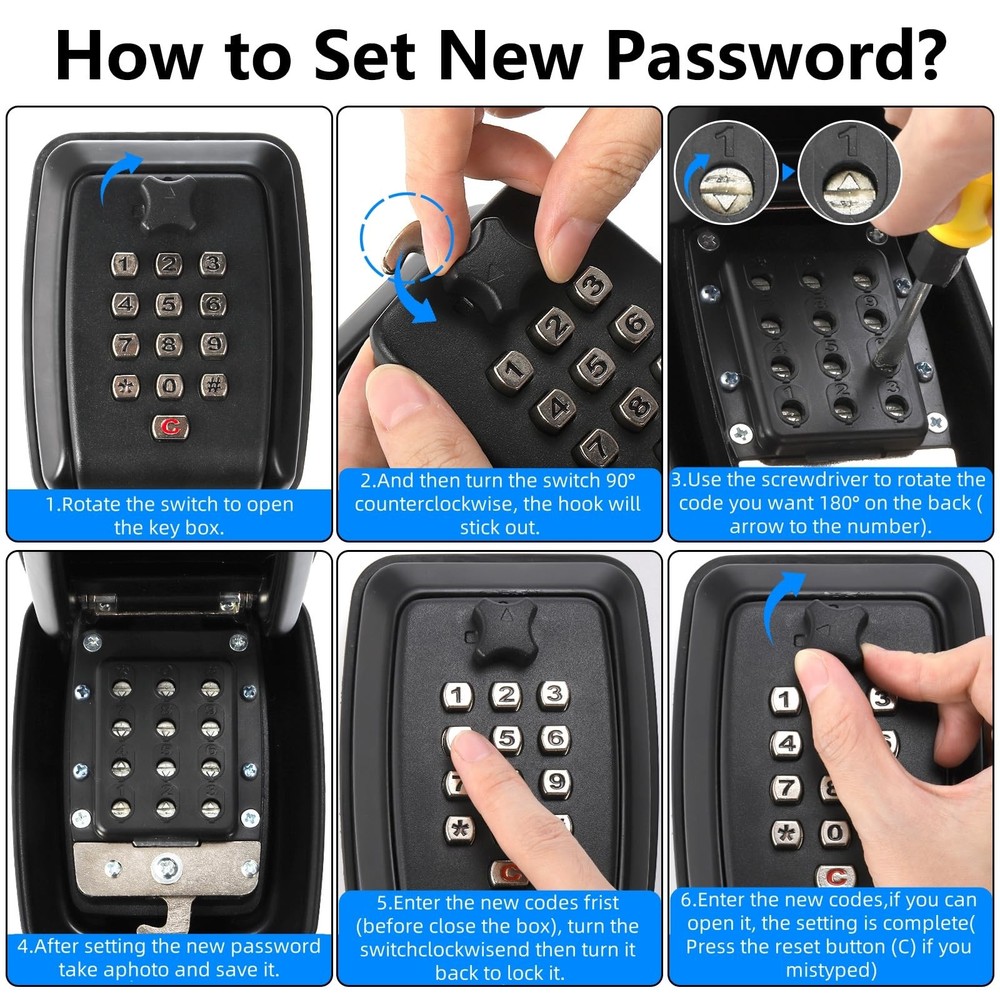 Key Lock Box for Outside, Waterproof Key Lockbox with 12-Digit Push Button Co...
