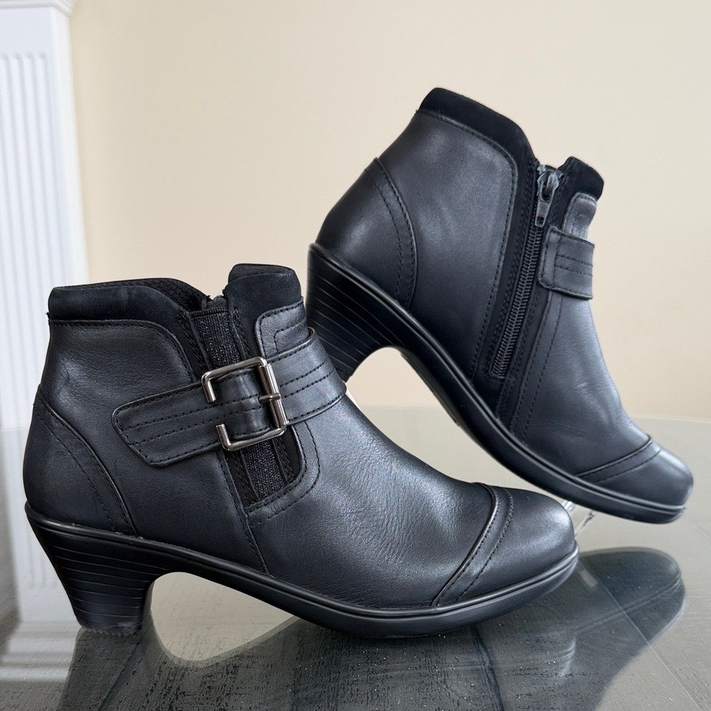 Orthofeet Bioheels women's black leather ankle boots 6 wide