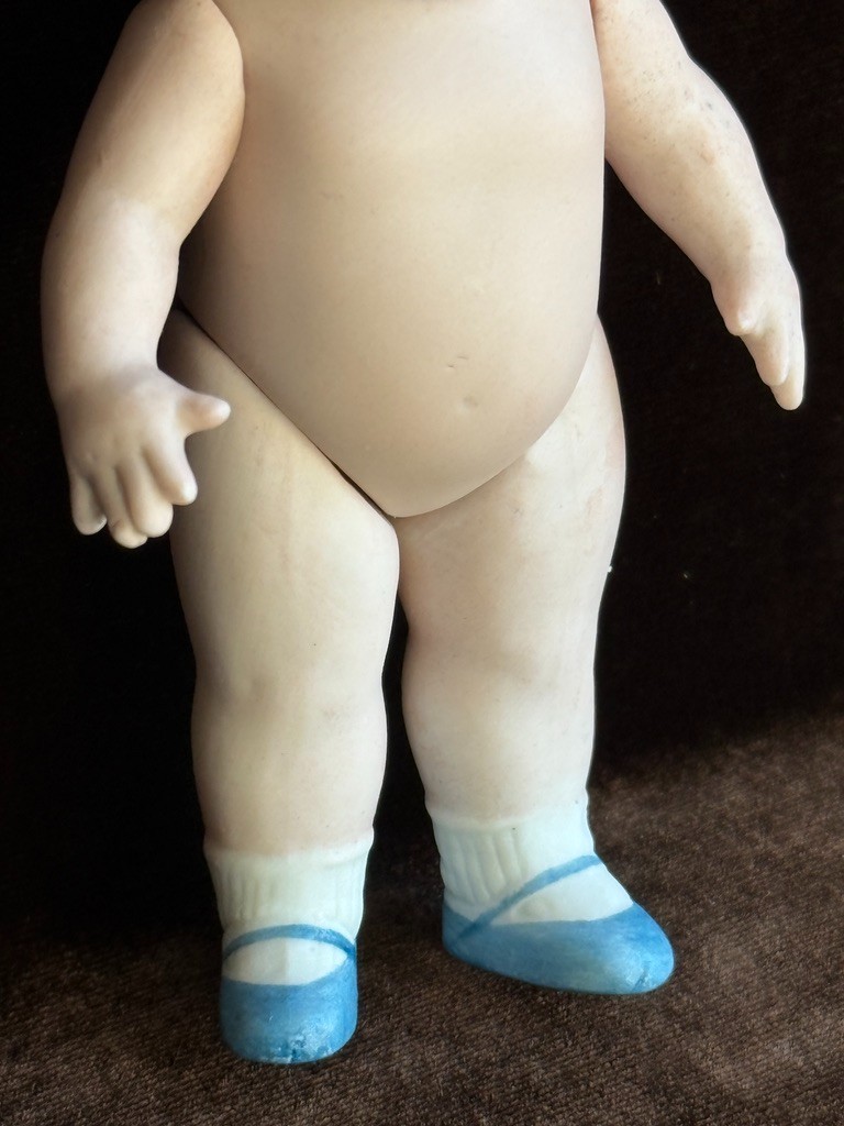 Antique German 4.5" All Bisque Georgene Averill Bonnie Babe Sleepy Eye Baby Doll