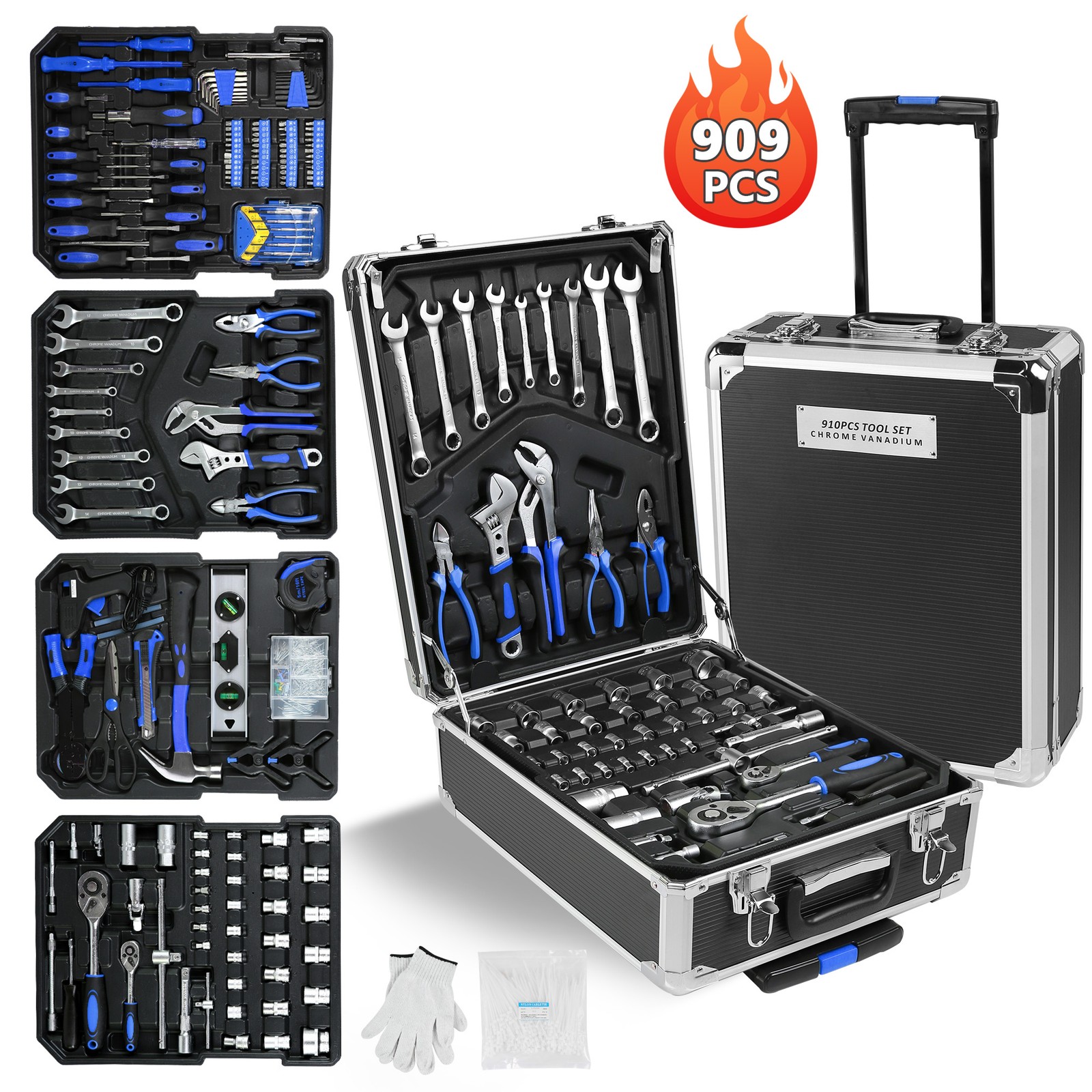 909 PCS Mechanics Tool Set Metal Case Socket Wrench Set Tool Kit