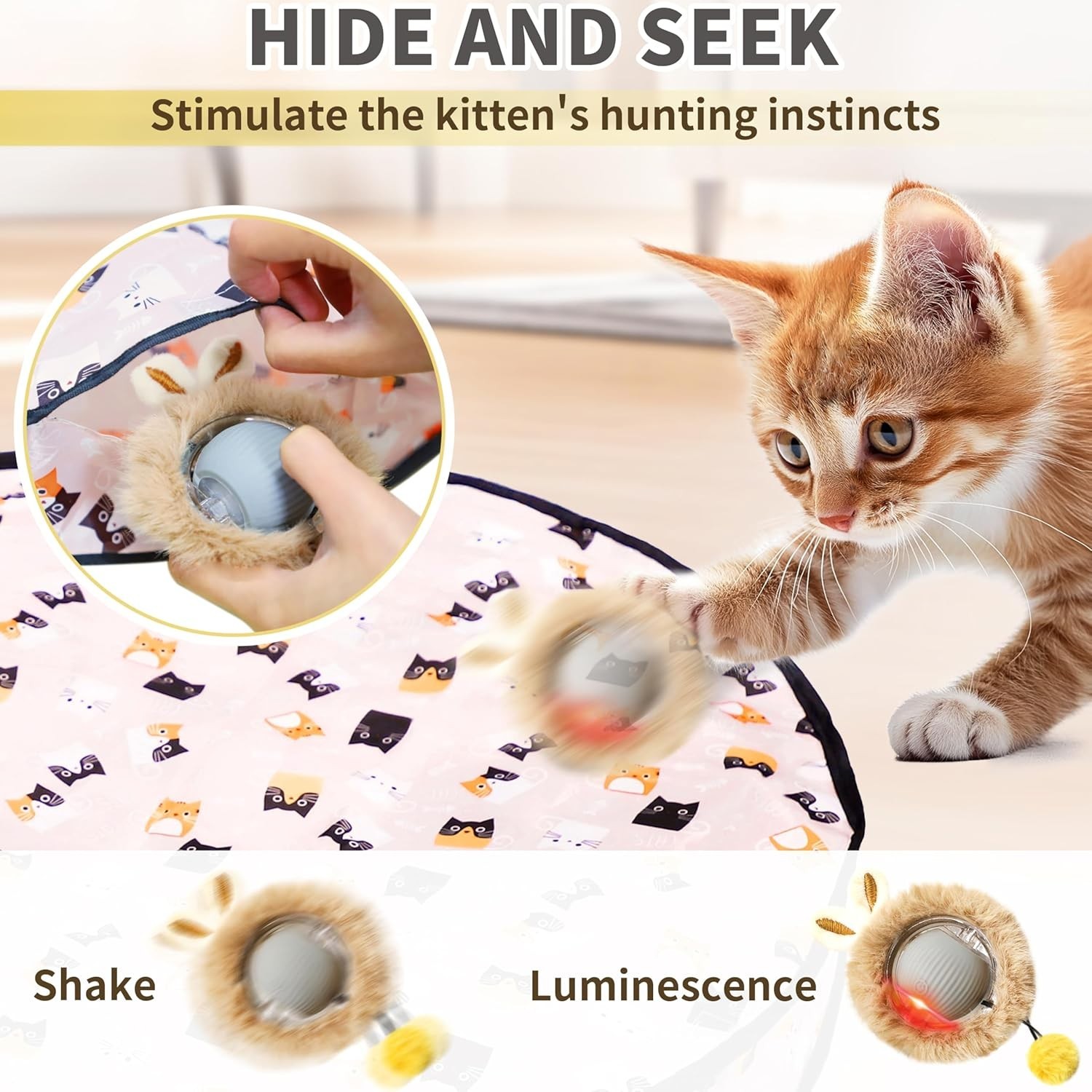 Interactive Cat Toy Ball Fast Rolling in Pouch, Motion Activate Chirping Sensory