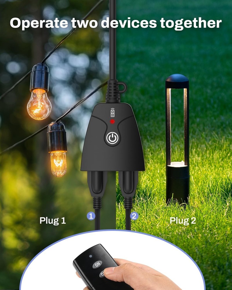Reliable Weatherproof Power Outlet Plug - 100ft Range, Remote Control Included