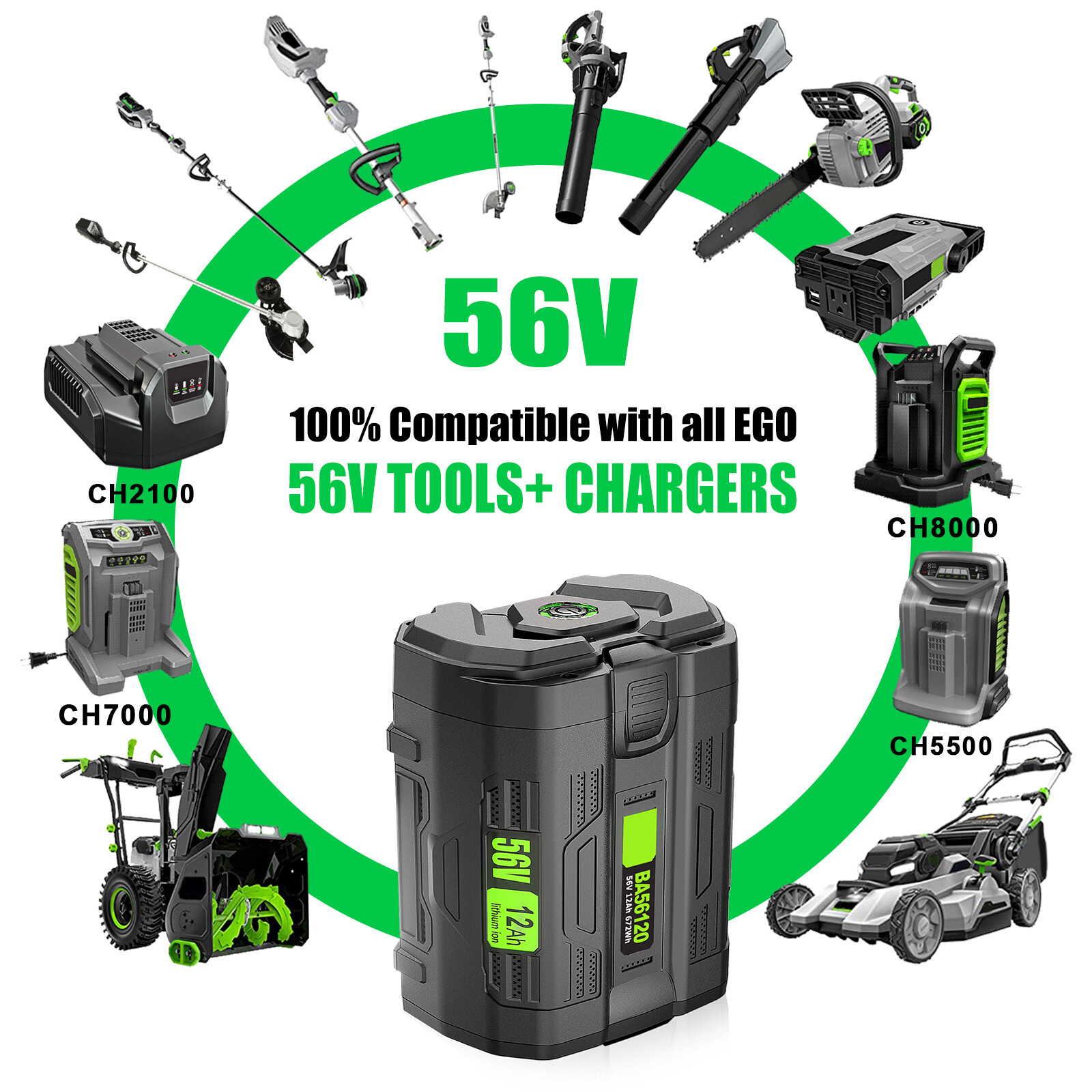 2 PACK 12AH Battery For EGO 56V 56Volt BA5600T POWER+ Lithium Ion BA2240 BA2800T