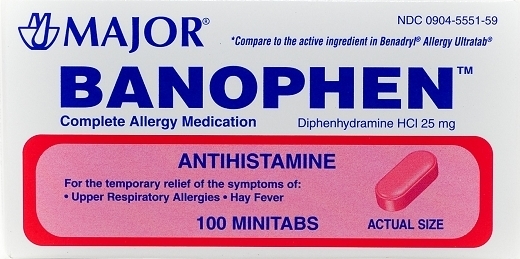Diphenhydramine 25mg TABLETS 100ct BANOPHEN Minitabs ~