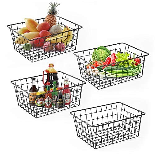 Wire Baskets for Organizing Household 4 Pack Pantry Baskets 4Pcs Medium Black