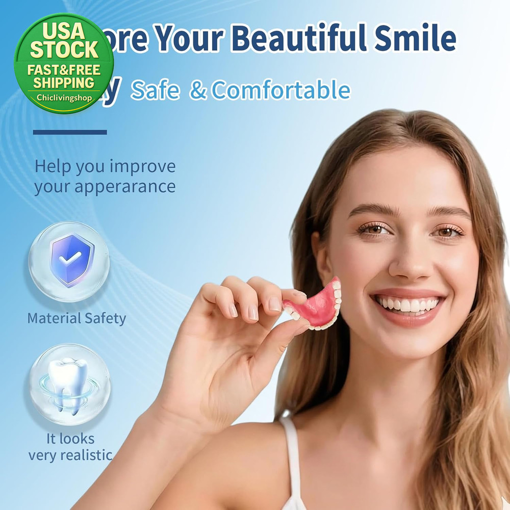 DIY Denture Temporary Veneers Kit Upper Lower Tooth Replacement Natural Fit